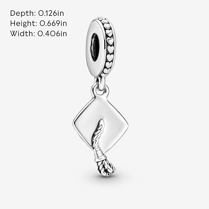 PANDORA Graduation Cap Dangle Charm — Sterling Silver, Moments Compatible