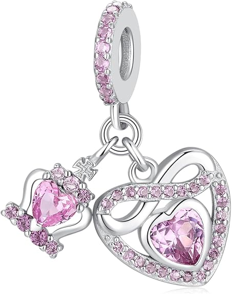 Birthstone Infinity Heart Dangle Charm — 925 Sterling Silver, Pandora Compatible