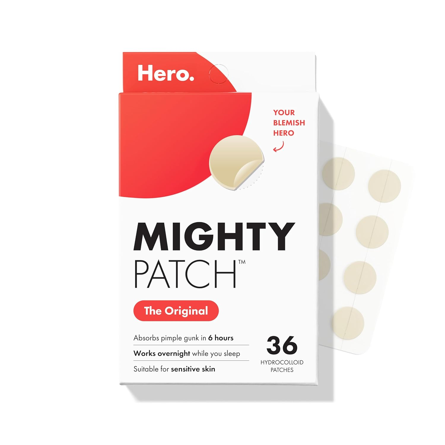 Mighty Patch Original from Hero Cosmetics – #1 Hydrocolloid Acne Pimple Patches, Nighttime Spot Treatment, 36 Count