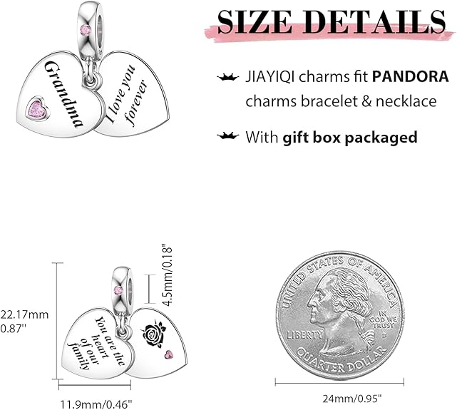 JIAYIQI Double Heart Love Charm — 925 Sterling Silver, Pandora Compatible