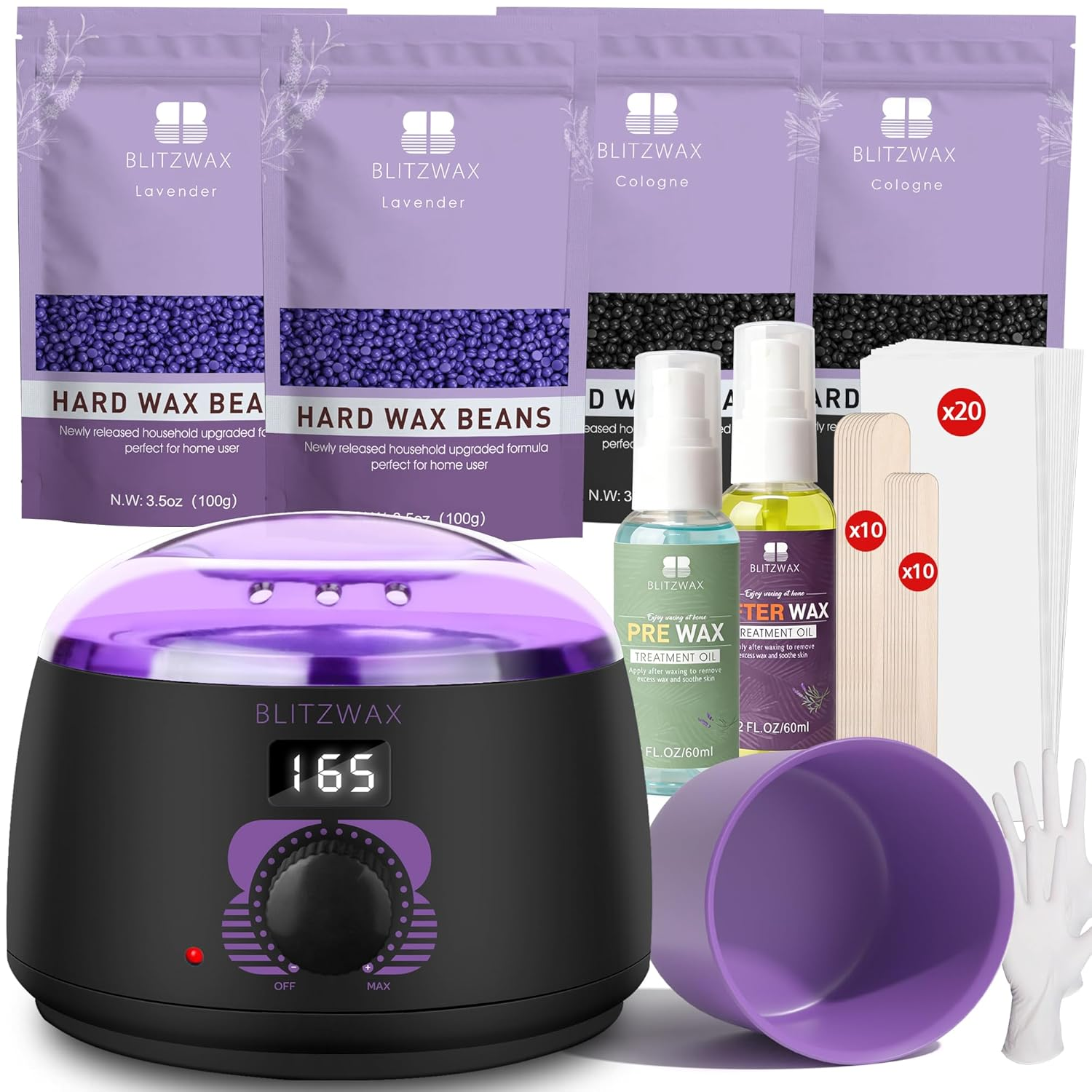 BLITZWAX Hard Wax Warmer Kit – 51-Piece At-Home Hair Removal Kit