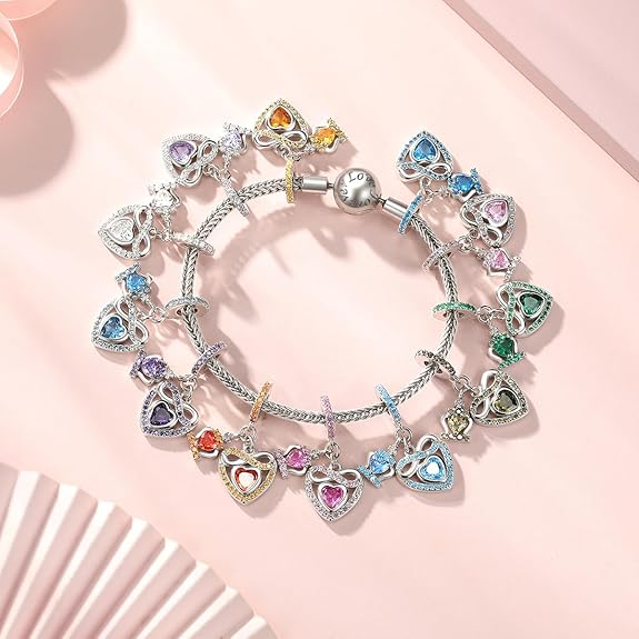 Birthstone Infinity Heart Dangle Charm — 925 Sterling Silver, Pandora Compatible