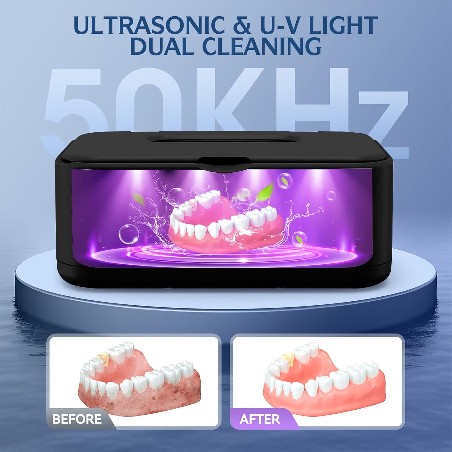 Ultrasonic Jewelry Cleaner Machine 50KHz — Professional Deep Cleaner with UV Light (Black)