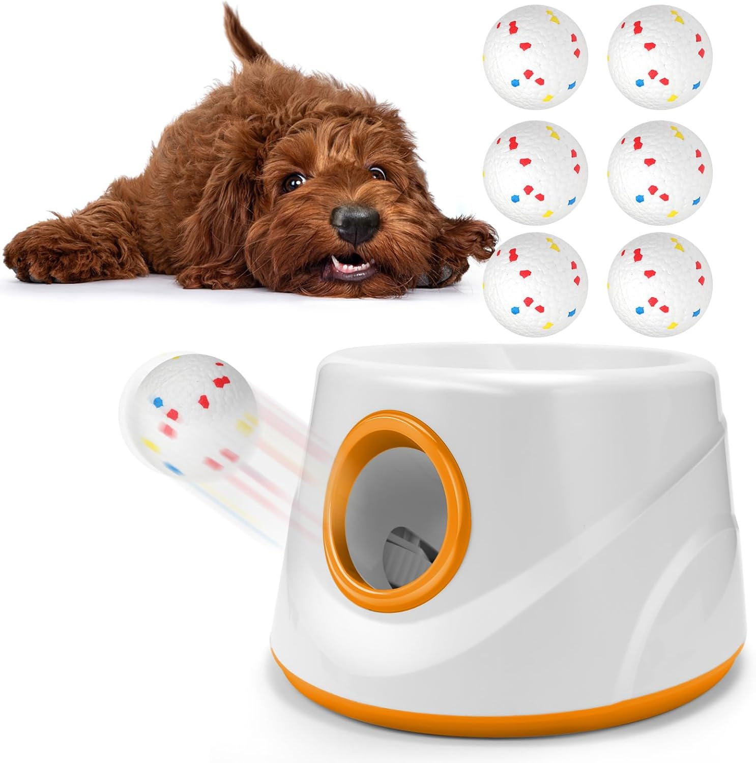 Atangee Automatic Ball Launcher for Dogs with 6 Balls - Orange