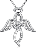 ZDAOBEN 925 Sterling Silver Guardian Angel Pendant Necklace with Birthstone CZ