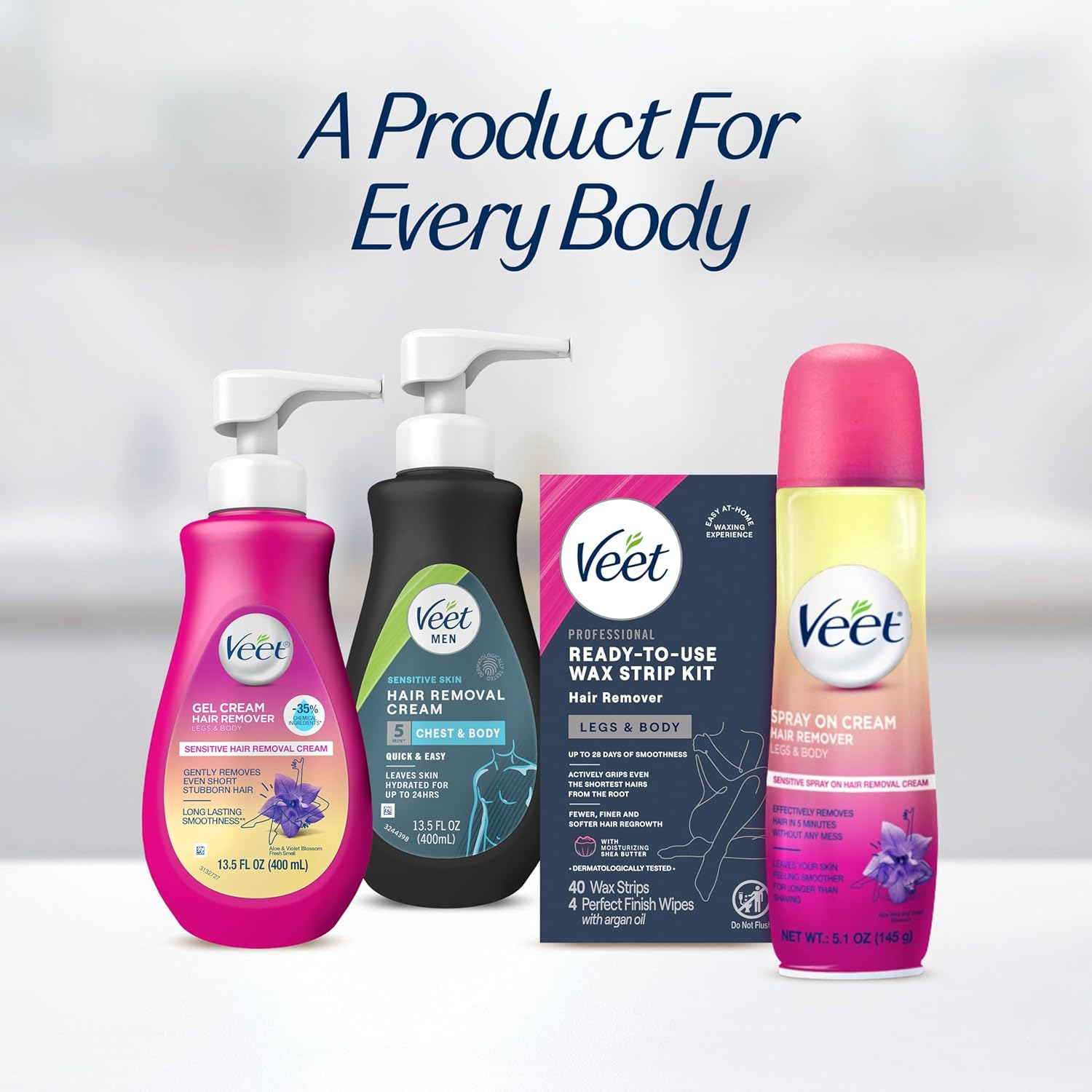 Veet Professional Ready-to-Use Wax Strip Kit – Legs, Body & Bikini Hair Removal