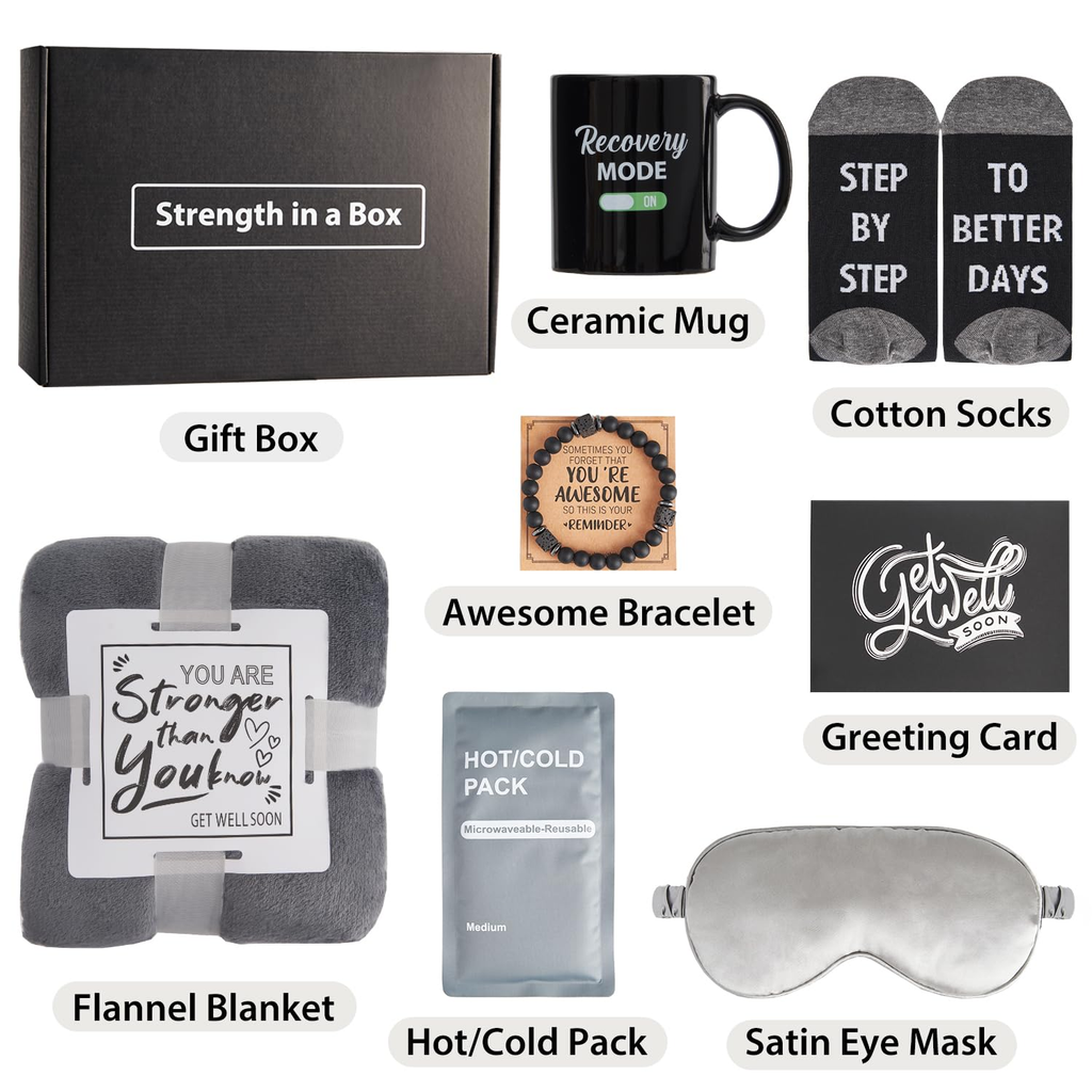 VLOMOT “Strength in a Box” Get Well Soon Gift Basket for Men — Care Package After Surgery