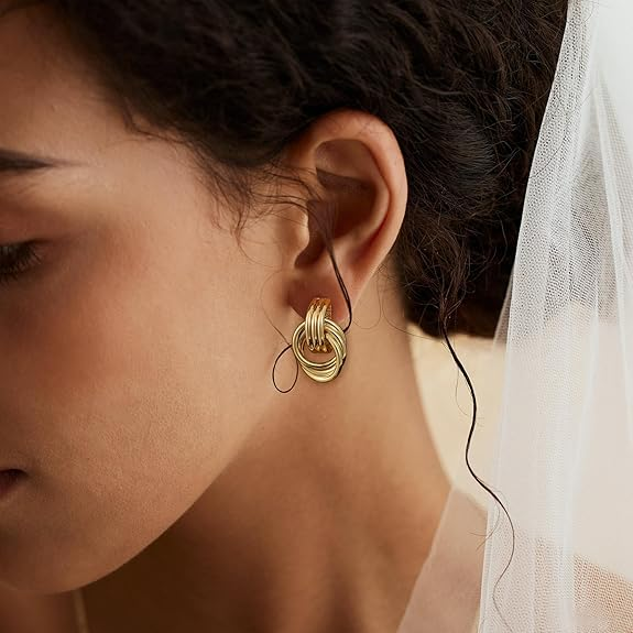 SHERLOVE Chunky Gold Knot Drop Earrings — Hypoallergenic, Lightweight Statement Earrings