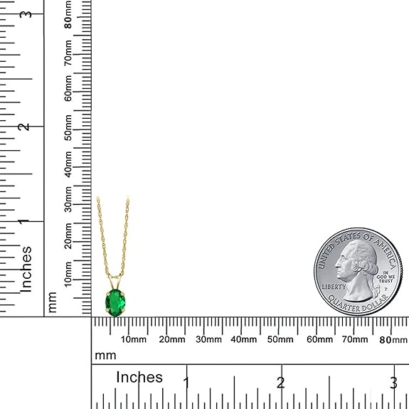 Gem Stone King 0.60 Ct Oval Simulated Emerald Pendant Necklace — 14K Yellow Gold with Chain