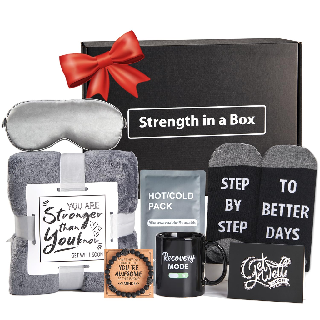 VLOMOT “Strength in a Box” Get Well Soon Gift Basket for Men — Care Package After Surgery