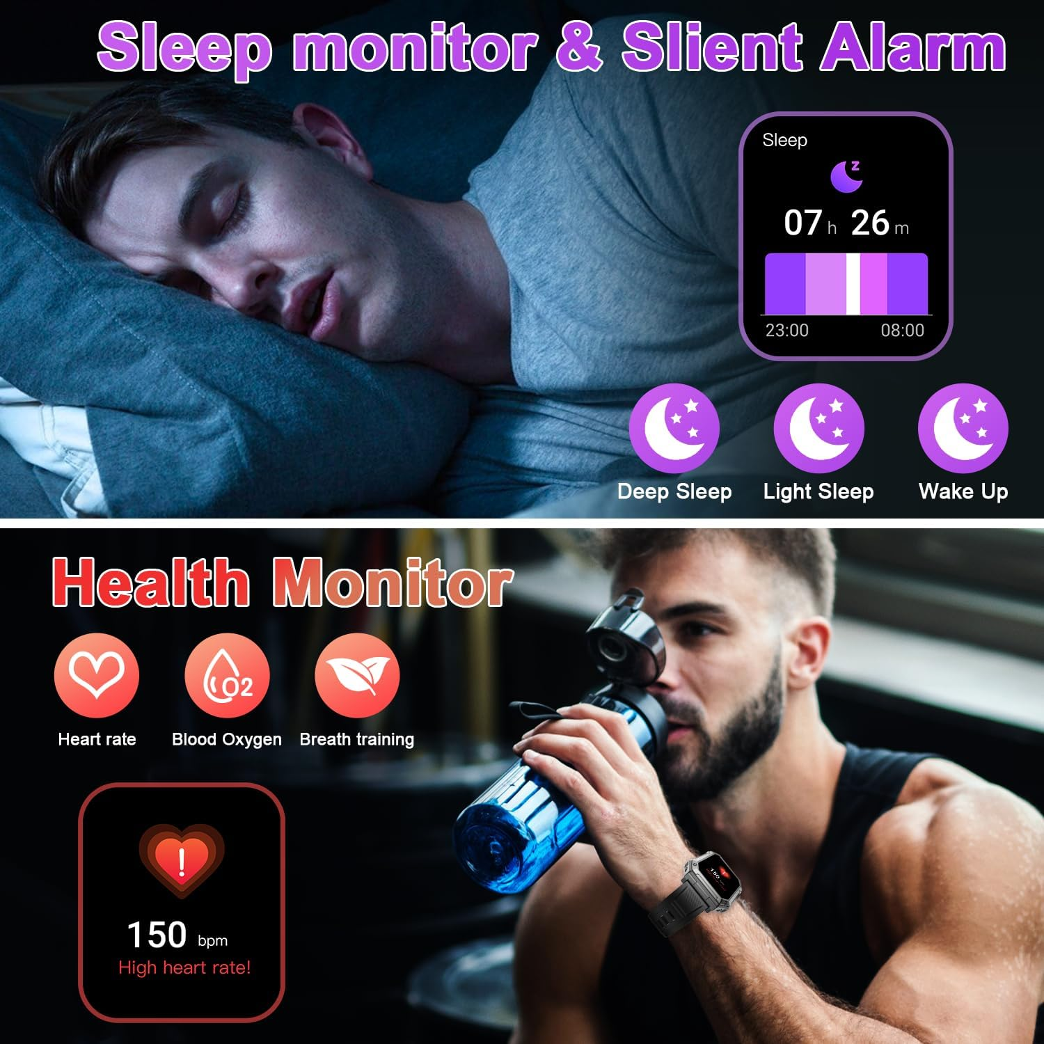 Paukila Military Smart Watch for Men — Bluetooth Call, Heart Rate, 112+ Sports Modes