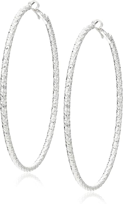 Nine West Diamond-Cut Large Hoop Earrings — Silver Tone