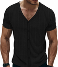 Men's Slim Fit Deep V-Neck Button Down Shirt – Casual Hippie Beach Summer Short Sleeve