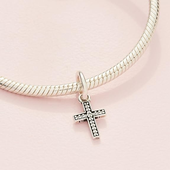 PANDORA Sparkling Cross Dangle Charm — Sterling Silver with Cubic Zirconia