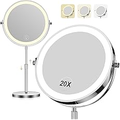 Makeup Mirror with Lights – 1x/20x Magnification, 360° Rotation & Rechargeable