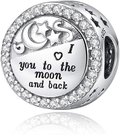 Linorui 925 Sterling Silver Charm — I Love You to the Moon and Back, Pandora Compatible