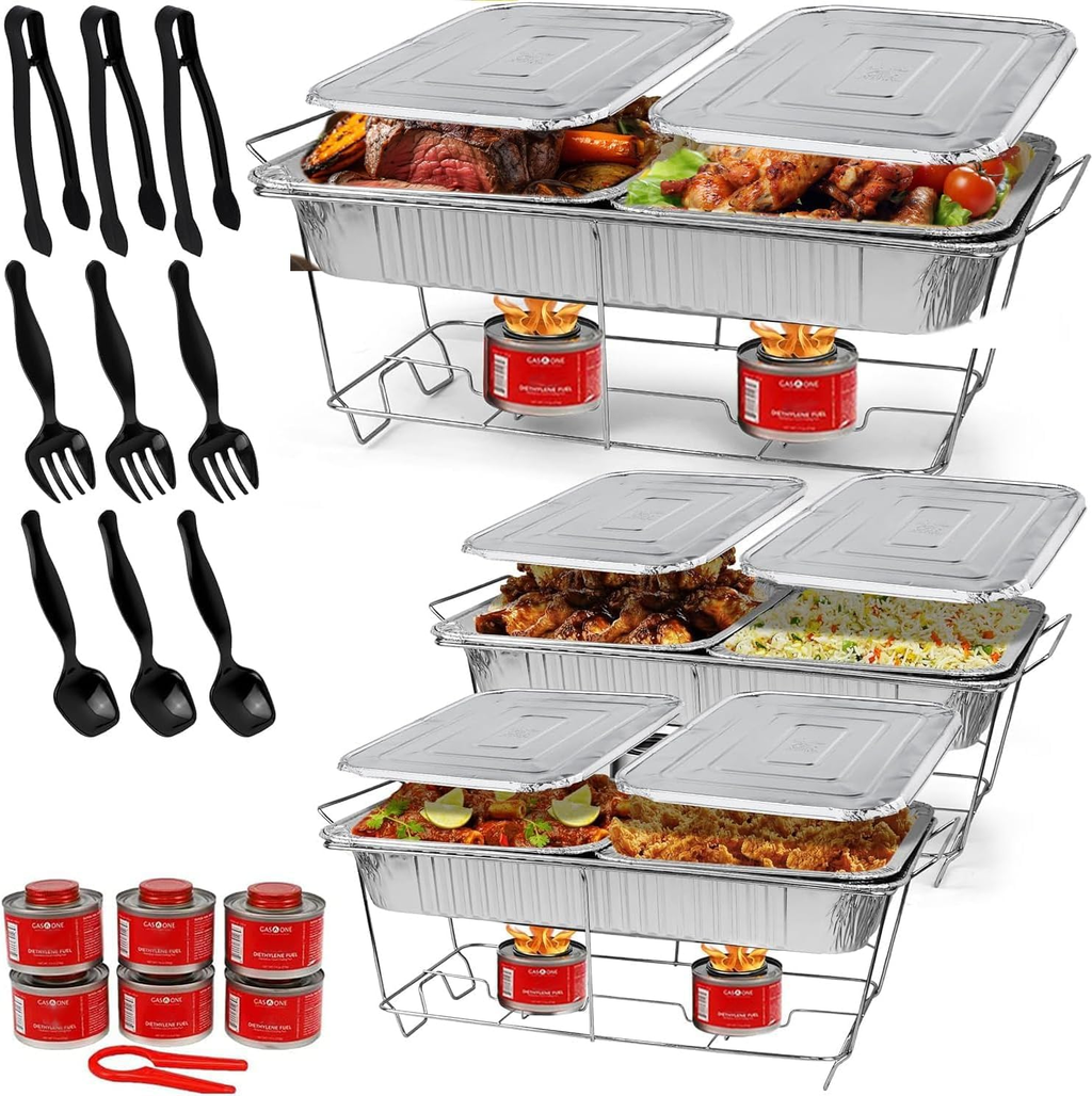 ALPHA LIVING 33-Piece Full Size Disposable Chafing Dish Buffet Set – Covers, Utensils & Fuel Cans for Events & Catering