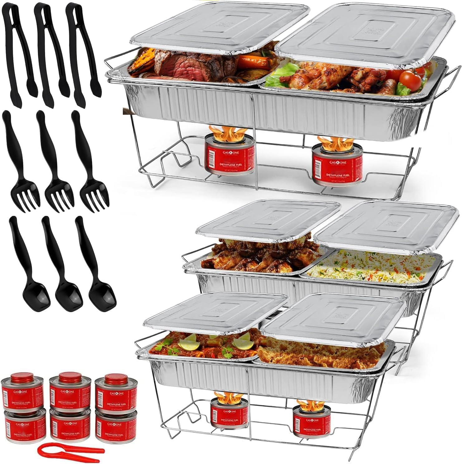 ALPHA LIVING 33-Piece Full Size Disposable Chafing Dish Buffet Set – Covers, Utensils & Fuel Cans for Events & Catering