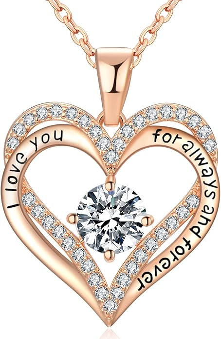 18K Rose Gold "I Love You Forever" Heart Necklace - Luxury Jewelry Gift for Women