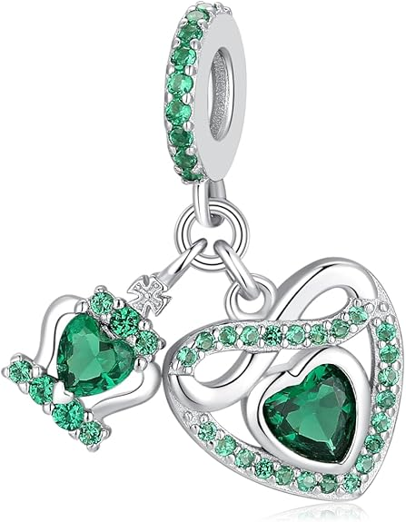 Birthstone Infinity Heart Dangle Charm — 925 Sterling Silver, Pandora Compatible