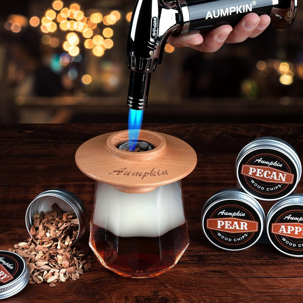 AUMPKIN Cocktail Smoker Kit with Torch — 6 Wood Chip Flavors, Whiskey & Bourbon Infuser Kit
