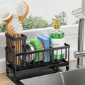 Cisily Sponge Holder for Kitchen Sink – Sink Caddy with High Brush Holder, Rustproof 304 Stainless Steel, Black 9.25"