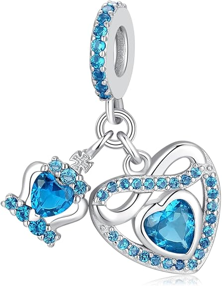 Birthstone Infinity Heart Dangle Charm — 925 Sterling Silver, Pandora Compatible