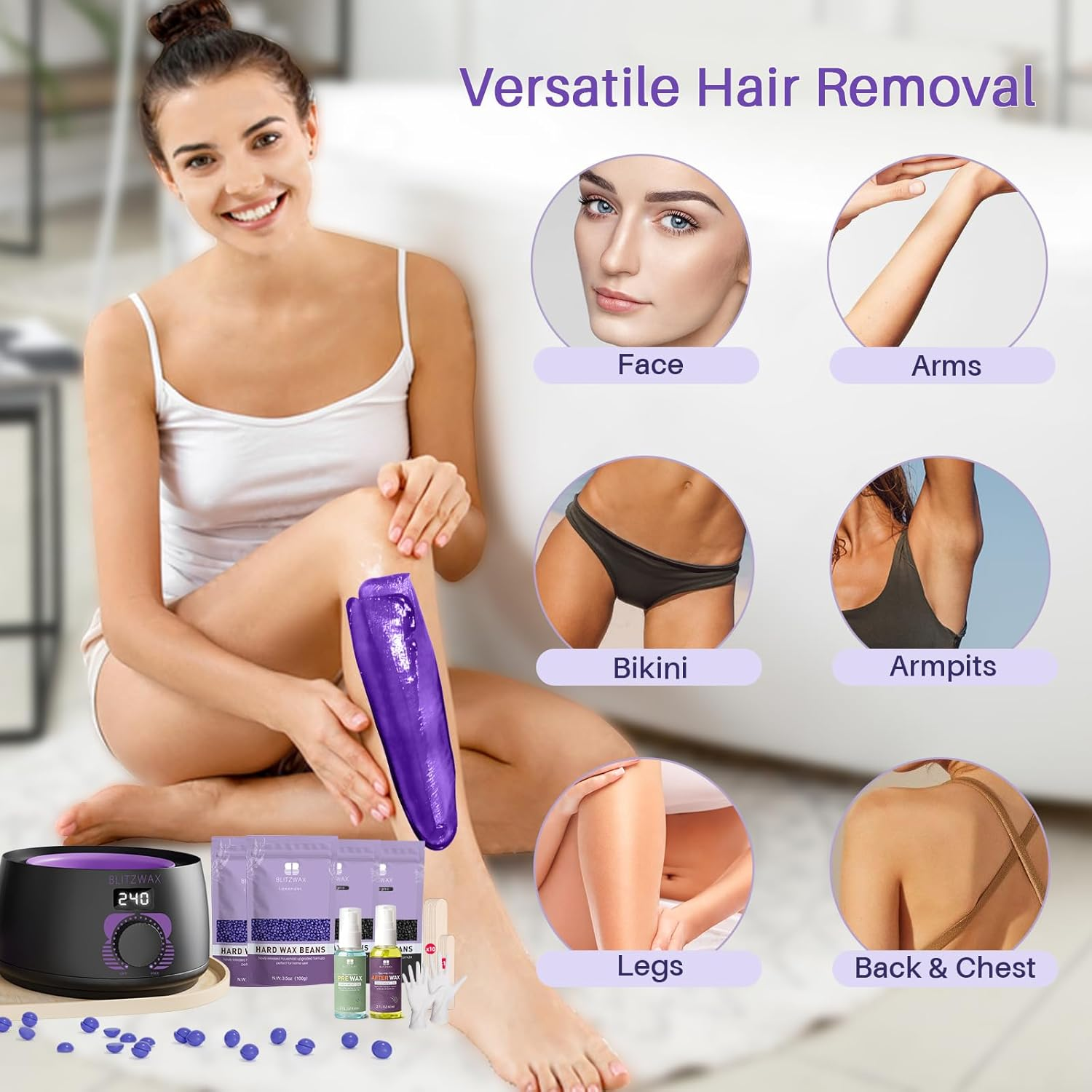 BLITZWAX Hard Wax Warmer Kit – 51-Piece At-Home Hair Removal Kit