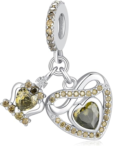 Birthstone Infinity Heart Dangle Charm — 925 Sterling Silver, Pandora Compatible