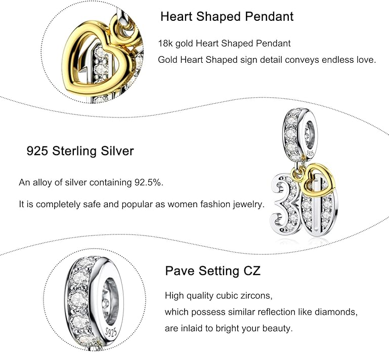 JIAYIQI Birthday Charm — 925 Sterling Silver Pendant Bead, Pandora Compatible