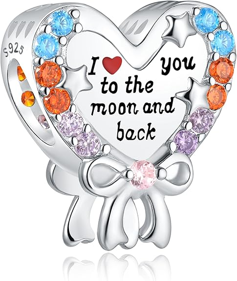 Linorui 925 Sterling Silver Charm — I Love You to the Moon and Back, Pandora Compatible