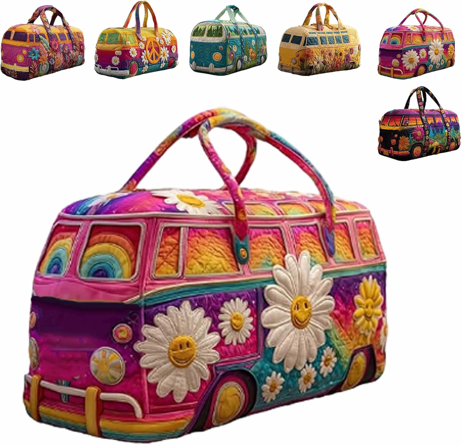 Hippie Van Quilted Duffle Bag – Boho Travel Weekender Bag
