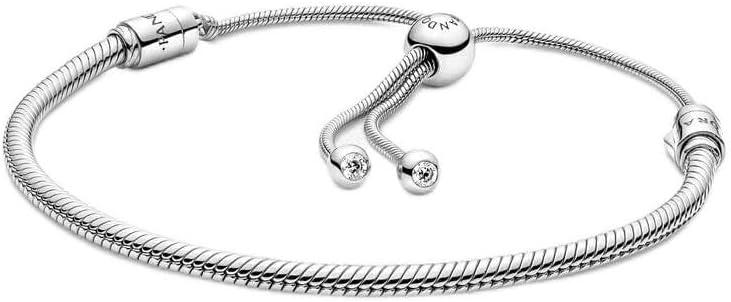 PANDORA Moments Snake Chain Slider Bracelet — Sterling Silver with Clear CZ, 11"