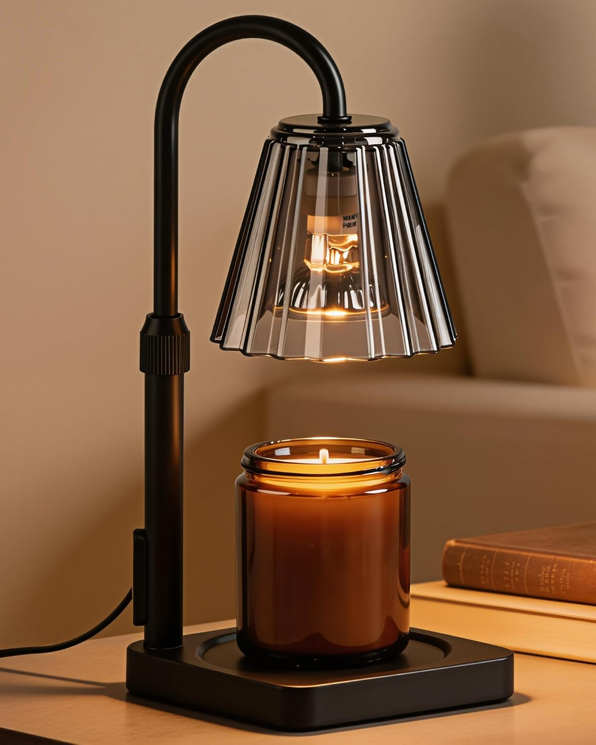 Fubink Candle Warmer Lamp with Timer & Dimmer — Shatterproof Shade, Adjustable Height, Modern Black