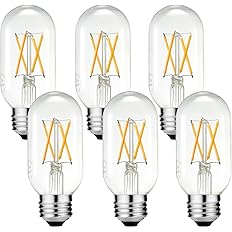LiteHistory E26 LED Bulb 6W – 60W Equivalent, Dimmable 2700K Warm White T14 T45 Tubular Edison Bulb, Pack of 6
