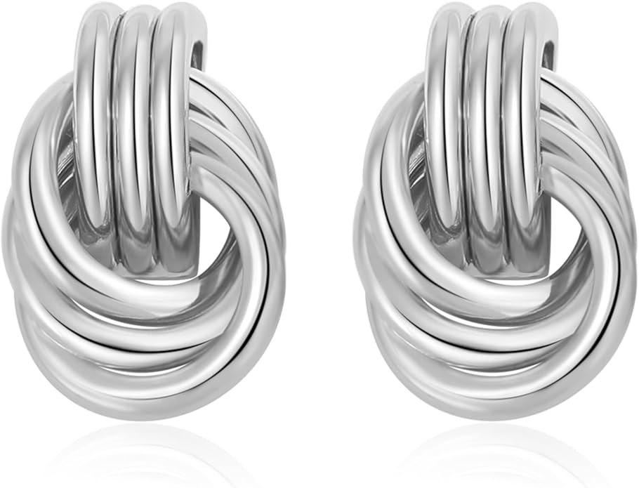 SHERLOVE Chunky Silver Knot Drop Earrings — Hypoallergenic, Lightweight Statement Earrings