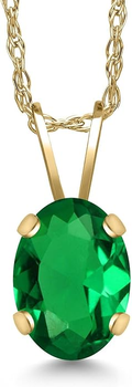 Gem Stone King 0.60 Ct Oval Simulated Emerald Pendant Necklace — 14K Yellow Gold with Chain