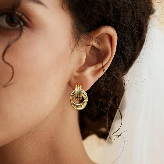 SHERLOVE Chunky Gold Knot Drop Earrings — Hypoallergenic, Lightweight Statement Earrings