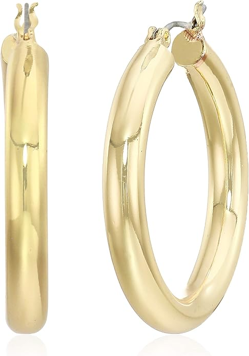 Nine West Chunky Tube Hoop Earrings — Gold Tone