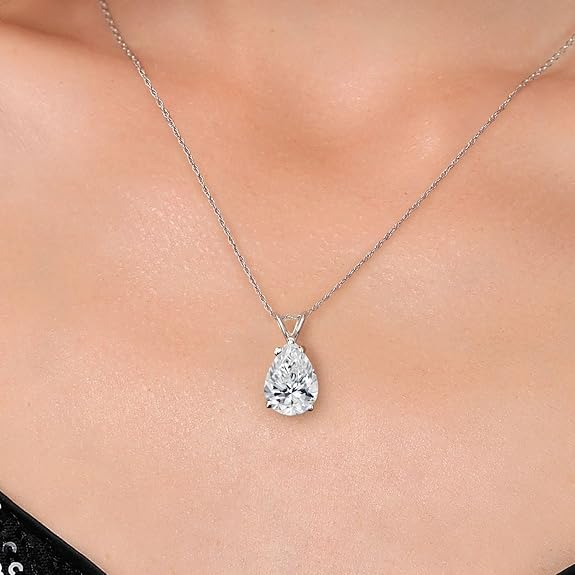 Gem Stone King 14K White Gold Pear Teardrop Pendant Necklace — IGI Certified Lab-Grown Diamond