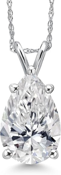 Gem Stone King 14K White Gold Pear Teardrop Pendant Necklace — IGI Certified Lab-Grown Diamond