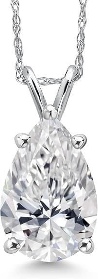 Gem Stone King 14K White Gold Pear Teardrop Pendant Necklace — IGI Certified Lab-Grown Diamond