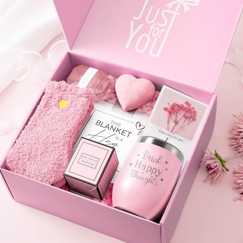 LE CADEAU Luxury Rose Spa Bath Gift Basket — Self Care Gift Set for Mom, Women & Friends