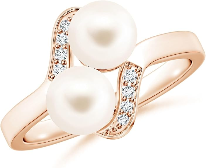 Angara Freshwater Cultured Pearl & Diamond Two Stone Ring — 14K Gold or Silver