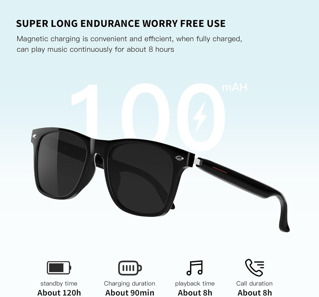 Bluetooth Smart Glasses with Open Ear Speaker — Hands-Free Calls, Voice Assistant, 8H Playback, UV400 Polarized