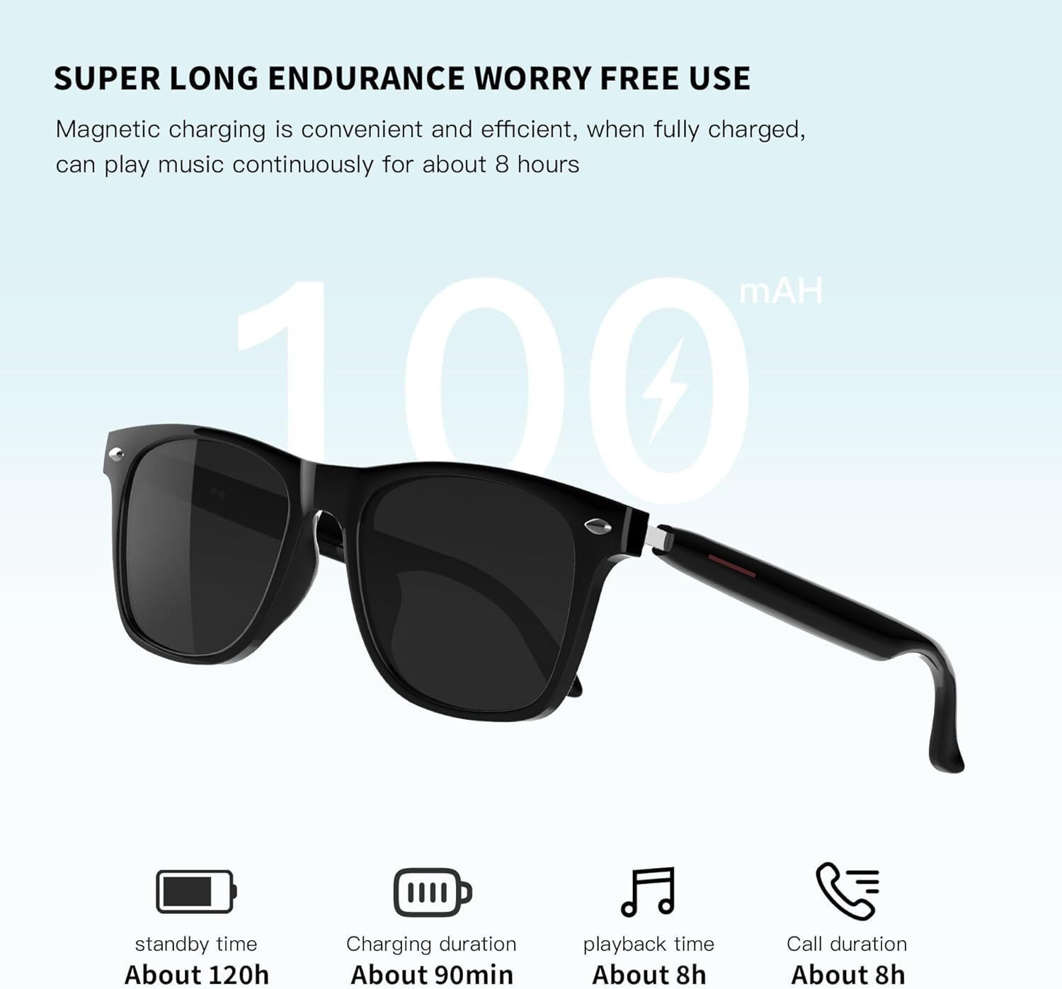 Bluetooth Smart Glasses with Open Ear Speaker — Hands-Free Calls, Voice Assistant, 8H Playback, UV400 Polarized