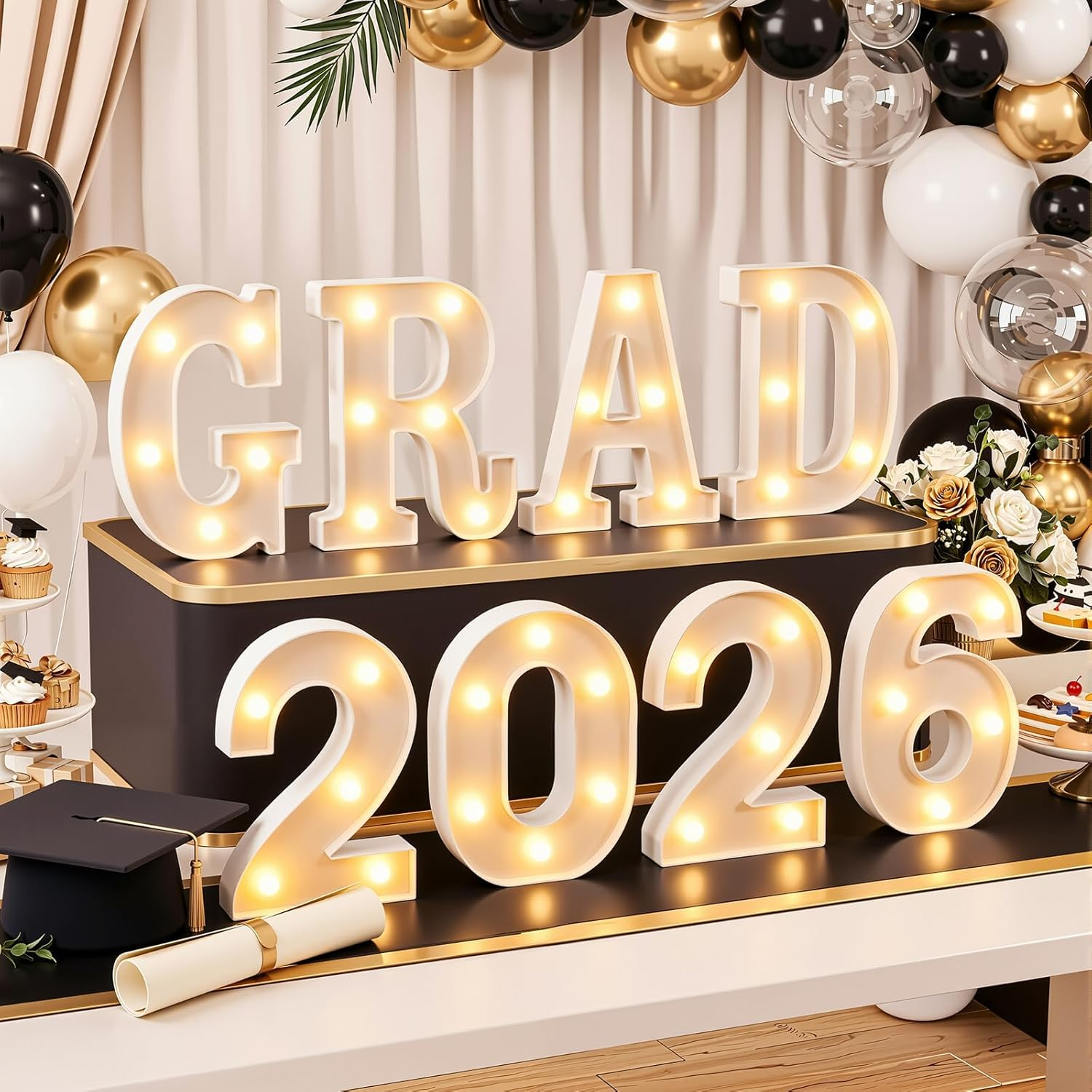 OLANRUN 2026 Graduation Decorations — LED Marquee Light Up Letters GRAD 2026 (8 Pcs)