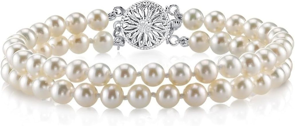 The Pearl Source Double Strand Freshwater Cultured Pearl Bracelet — Sterling Silver, AAAA Quality