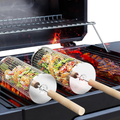 ivtivfu Rolling Grill Basket — 304 Stainless Steel BBQ Basket with Removable Wooden Handle