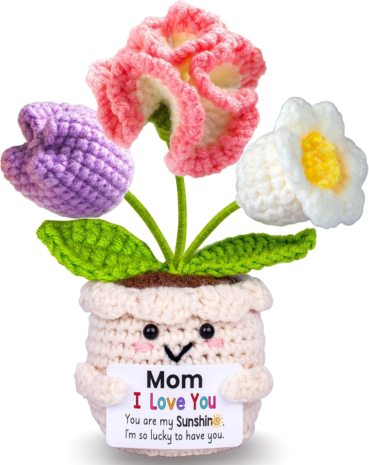 Handmade Crochet Flower Pot — "Mom I Love You" Mother's Day Gift